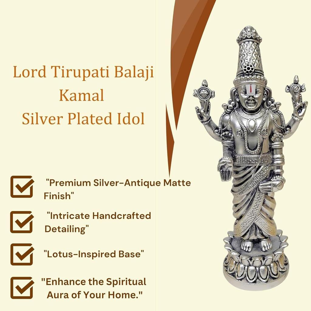 Lord Tirupati Balaji Kamal Silver Plated Idol for Mandir Pooja | Lord Venkateswara Swamy for Diwali Decor|