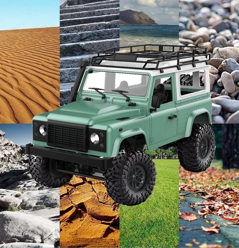 MN90 1/20 4WD RC Truck Off Road Climbing Buggy Crawler Metal with Light Remote Control Car All Terrain Racing 2.4G Toys for Boys