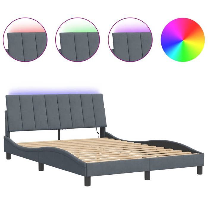 VidaXL Bed Frames with LED Lights, Upholstered Bed with Slat Base, Double Bed, Adult Bed, Modern, Dark Grey 3213770