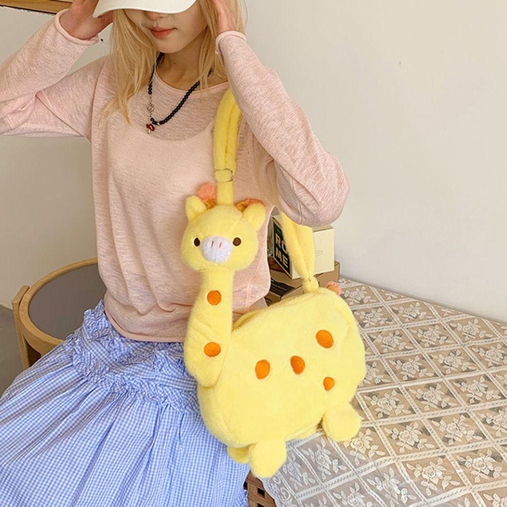 Large Capacity Giraffe Shape Plush Bag Soft Plush Plush Doll Shoulder Bag  Kids