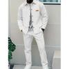 Men'sSpring and Autumn Waffle Pure Color Placket Pocket Jacket + Pants Set - A Casual Two-Piece Outfit