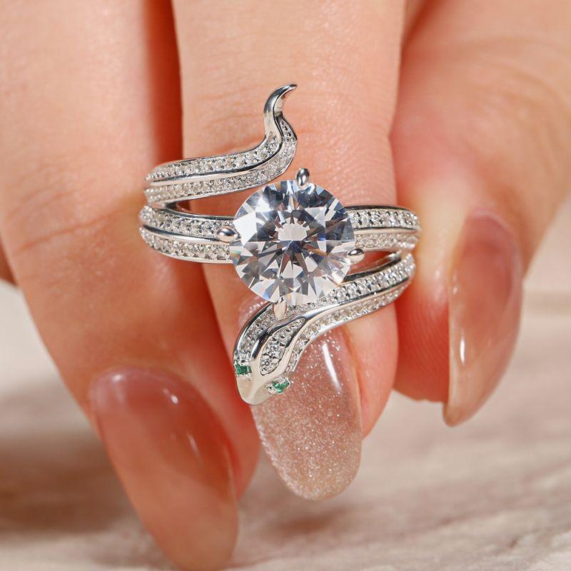 Huitan Personality Snake Finger Ring for Women Green Eye Trendy Accessories Daily Wear Party Statement Female Jewelry Drop Ship