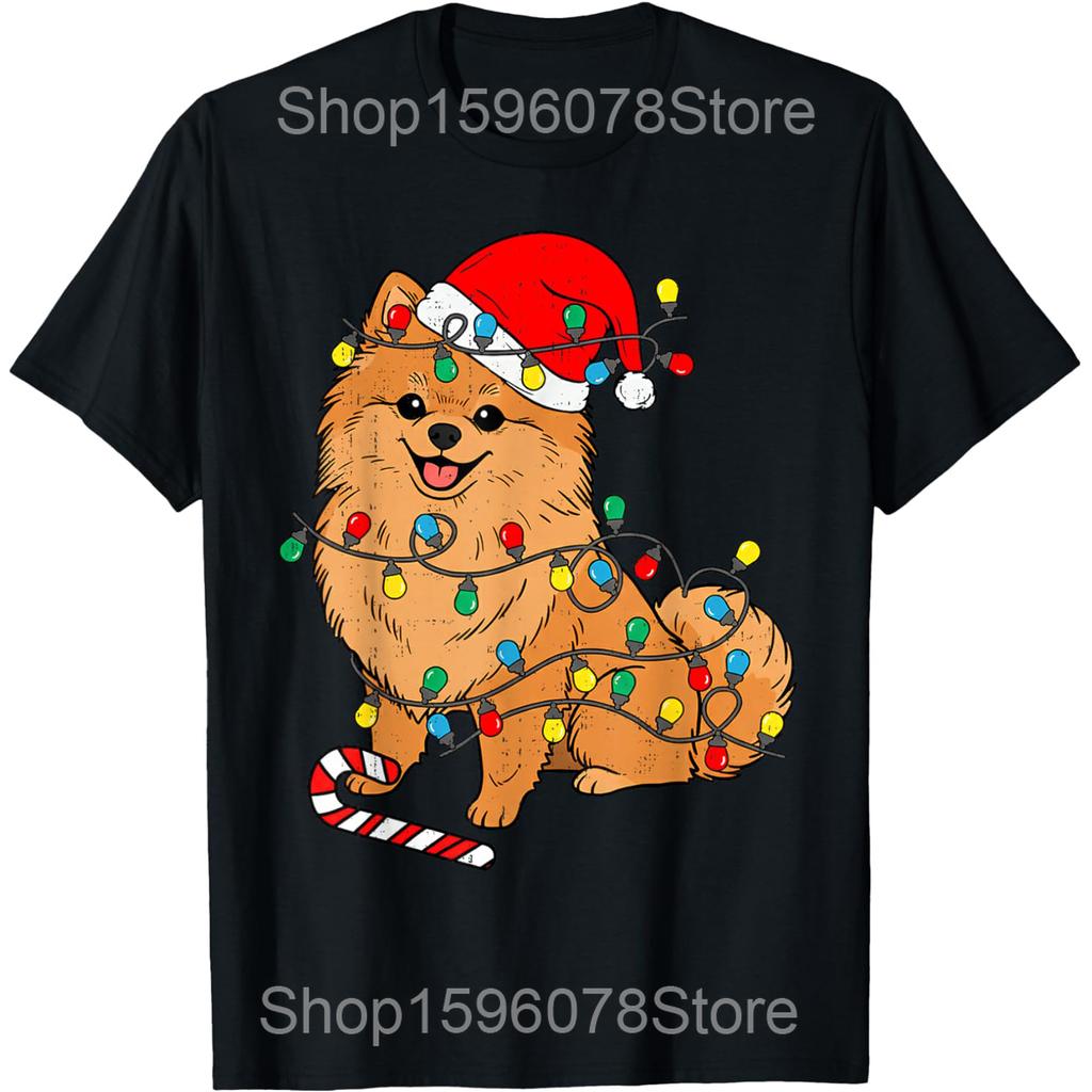 Black Pomeranian Dog Pom Face T Shirts Men Women Pure Cotton Humor Streetwear Tee Shirt Short Sleeve Unisex Loose Clothing