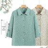 Mid-aged & Elderly Women's Floral Cotton Shirt, 3/4 Sleeve, Loose Plus Size Top