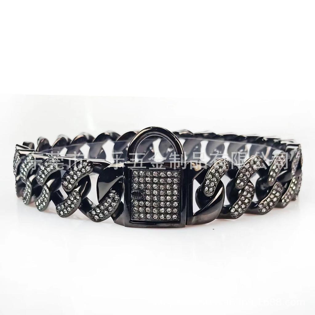 Pet Collar 32mm Wide Stainless Steel Cast 24 Diamond Chain Cuban Chain Diamond Neck Ring Chain Grain Diamond Dog Chain Multicolor