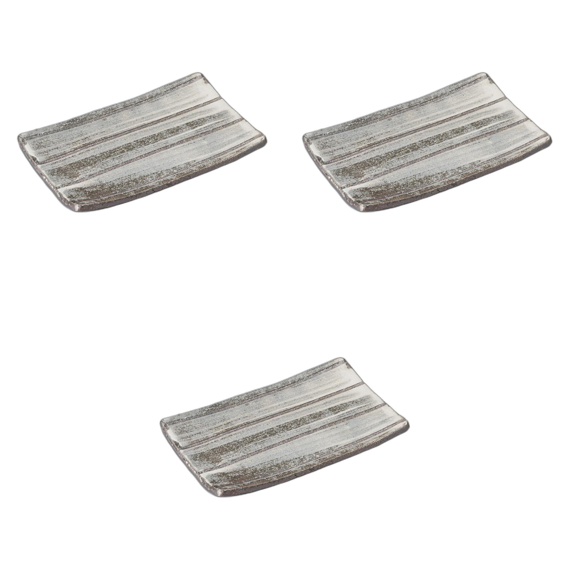 

Set of 3 Black and Silver Brushed Yakitori Plates x 13 x Ceramic Yakitori Plates by Setomonohonpo [20.5 1.8 cm]