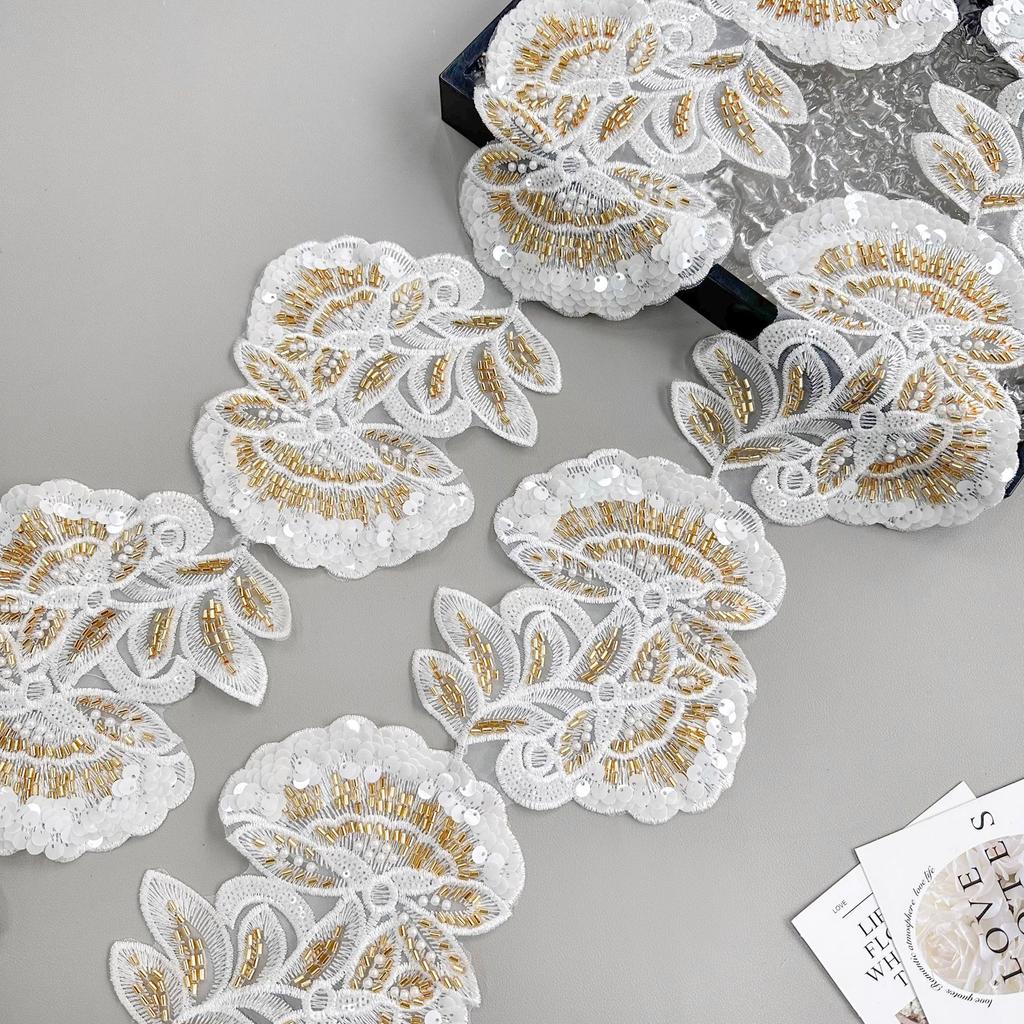 Heavy Industry Multi-Color Mesh Yarn Bead Sequin Embroidery Flower Patch Lace Decoration Ethnic Style Dress Clothing Cloth Sticker