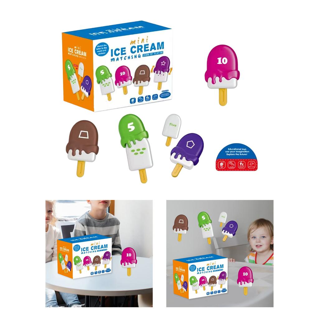 26PCS Montessori Ice Cream Alphabet Number Matching Sorting Game Educational Learning Toys For Toddlers Boys Girls Preschool
