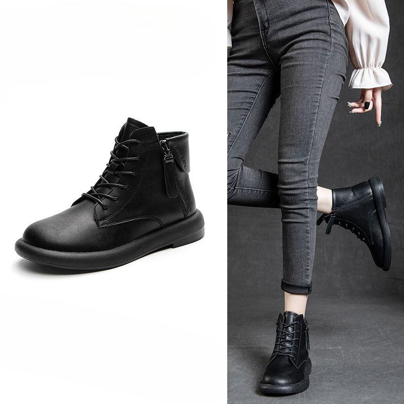 Plus-size Boots Women's Soft-soled Ankle Boots Flat Single Boots Rubber-soled Retro Low-top Shoes