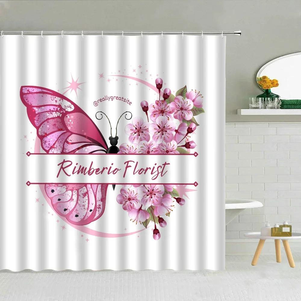 

Floral Butterfly Inspiring Quote Curtains in the Bathroom Curtain for Quarto Folding Partition Shower Accessories Bath BedrXT6 W90xH180cm