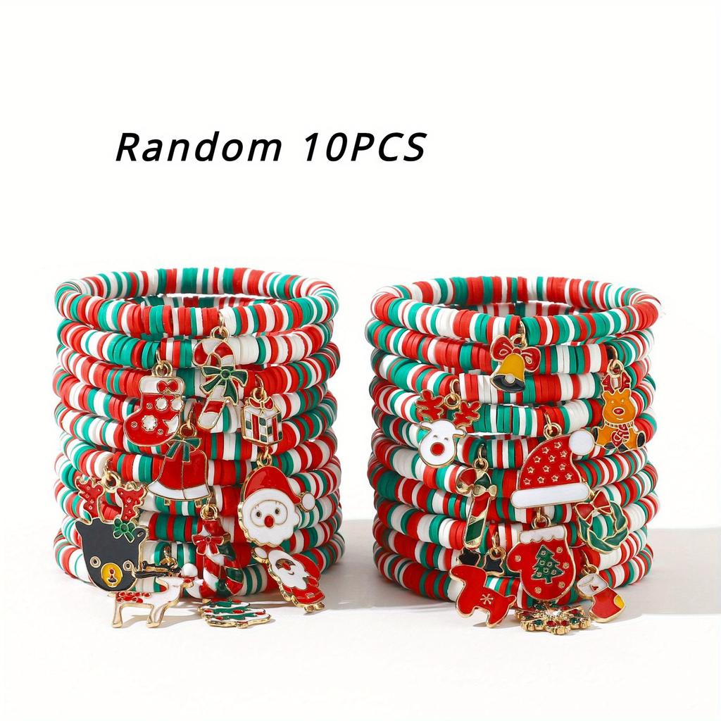 Pulseira de Natal Presente, Papai Noel Cerâmica Macia Pulseira de Contas com Natal Ajustável Feliz Natal Pulseira de Desejos para Mulheres