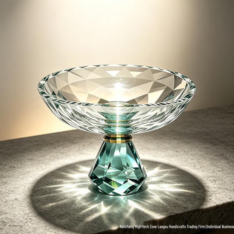 Luxurious K9 Crystal Glass Fruit Bowl - Tall Round Plate for Snacks & Desserts