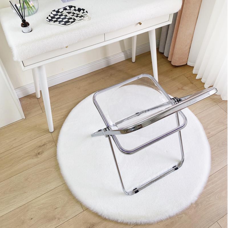 Runder Plüsch-Teppich in Kaninchenfell-Optik für Wohnzimmer, Schlafzimmer, Schminktischhocker oder Stuhlkissen