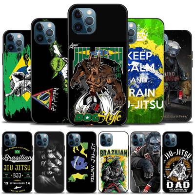 Coque de téléphone pour iPhone 12 Pro 11 Pro Max XR XS MAX 7 8 Plus 12 Mini Silicone Bumper Noir Couverture BJJ Jiu Jitsu Brésilien