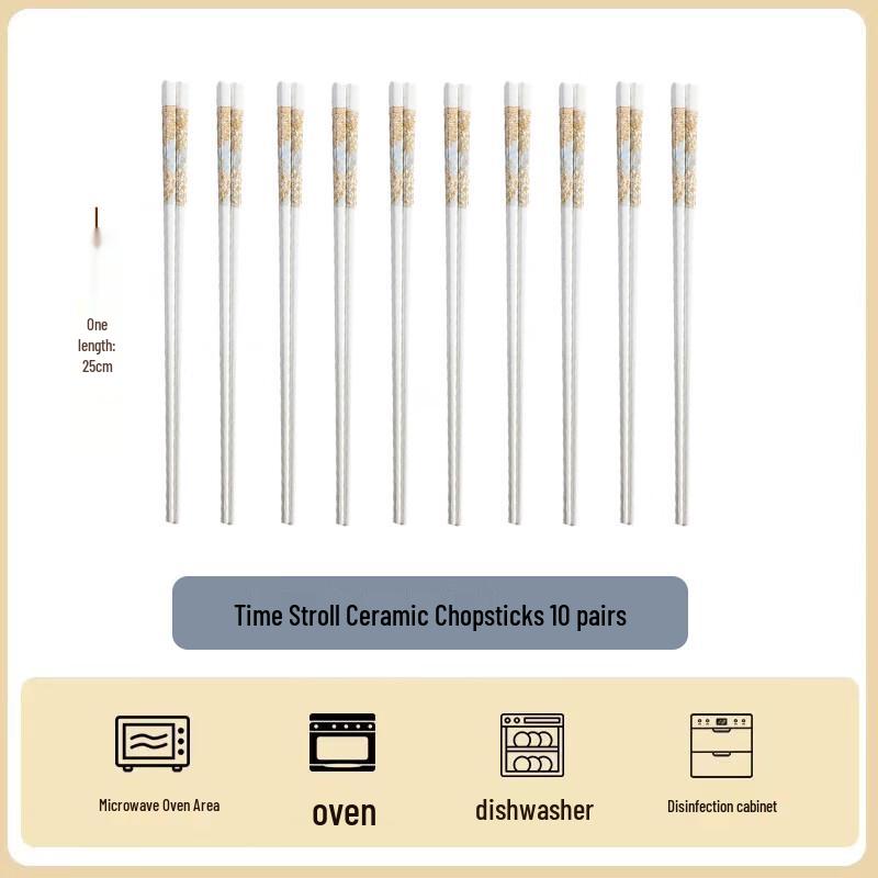 Jingdezhen Premium Anti-Mold Anti-Slip Ceramic Chopsticks - 10-Pair Set