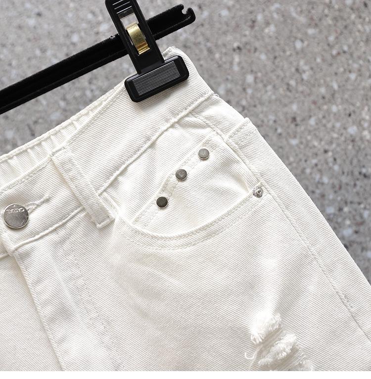 Ladies' Trousers Summer Big Yards Elastic Hole Denim Shorts High Waist Thin Loose Wide Leg Five-minute Trousers