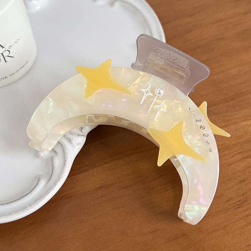 Women Girls Headwear Ornament Hair Claws Clip Pearl Moon Shaped Design Decorative Hairpins Creative Fashion Accessories