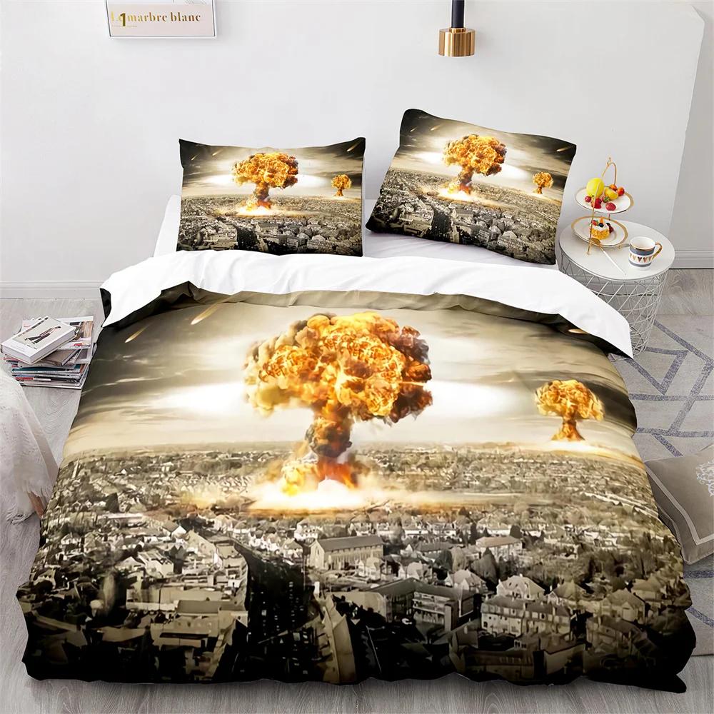 Explode Duvet Cover Orange Firework Shaped Pattern Disaster Theme King Queen Size For Kid Boy Girl Adults For Bedroom Decoration