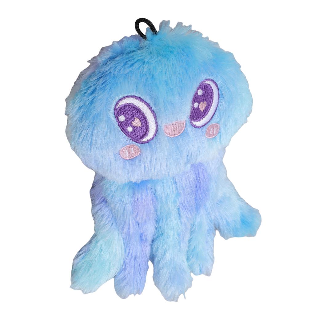 Plush Dog Squeaky Toy Jellyfish Shape Stress Relief Stuffed Dog Teething Chewing Toy For Medium Large Dog Blue