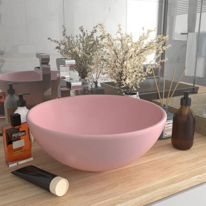 VidaXL Lavabo Rond de Luxe de Salle de Bain Vasque à Poser de Toilette Lave-mains Salle Cosmétique Intérieur Rose Mat 146966