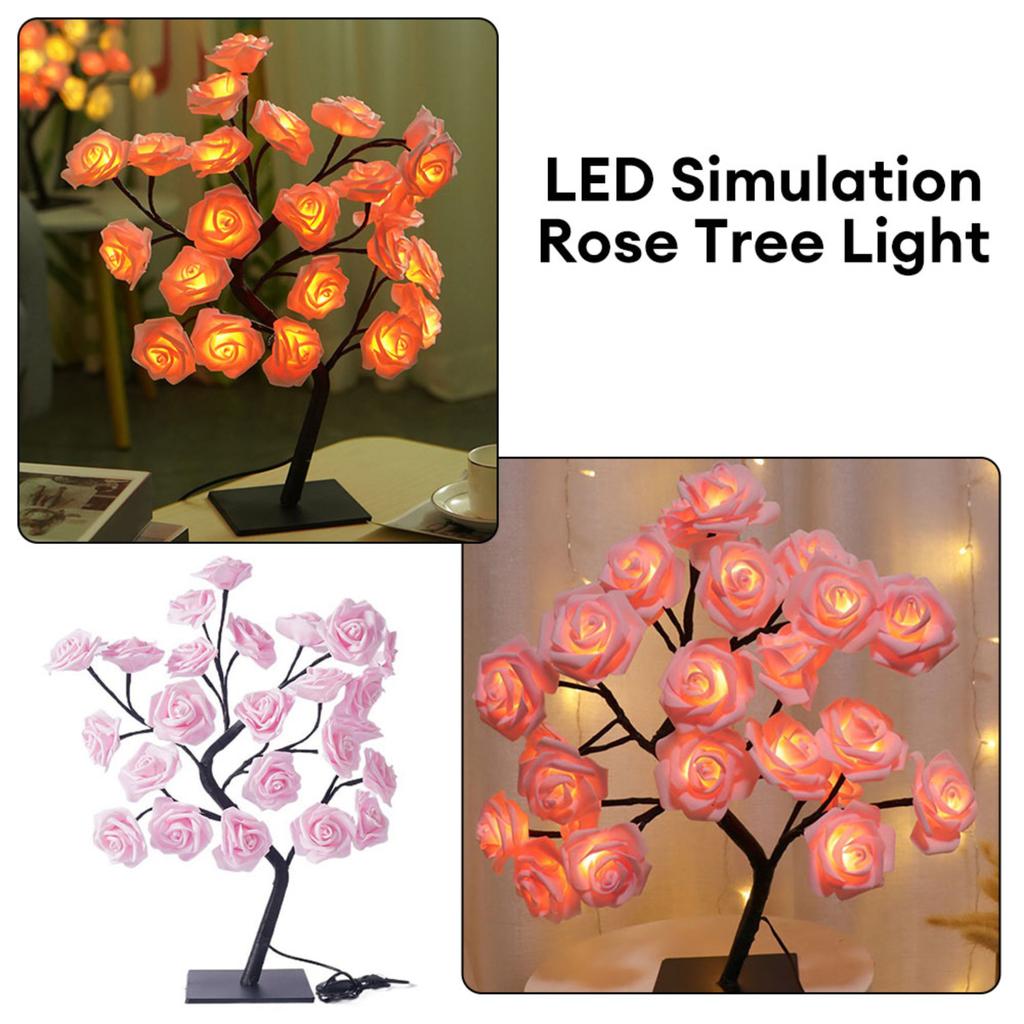 New Exquisite USB Powered Gorgeous Rose Flower Tree Lights with 24 LED Bulbs - Ideal Table Lamp Decoration for Christmas Parties