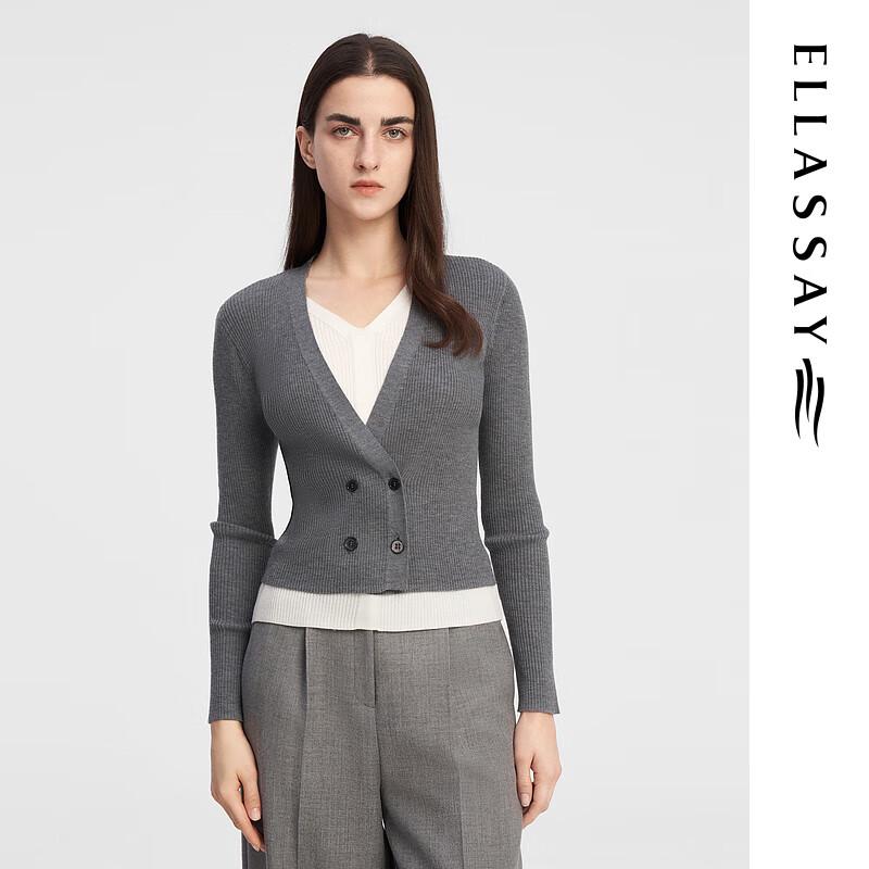 

ELLASSAY Женский трикотажный свитер из мериносовой шерсти с V-образным вырезом и приталенным силуэтом XS