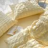 Girls Bubble Gauze Bedding Set Summer Cooling Soft Comforter Cover Kit Solid Color Skin Friendly Sleeping Naked Bedclothes