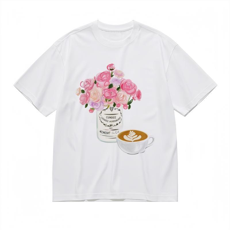 

Men s Comfy Classic T-Shirt Pretty Flower Vase with Leaf Latte Art Graphic Tee 3XL