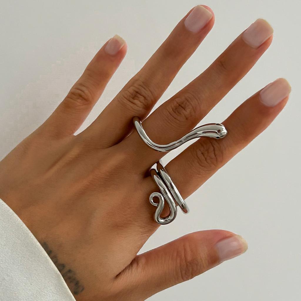 Ingemark 6 Styles Unique Large Petal Flower Twisted Wave Rings for Women Vintage Geometric Adjustable Ring Jewelry Steampunk Men
