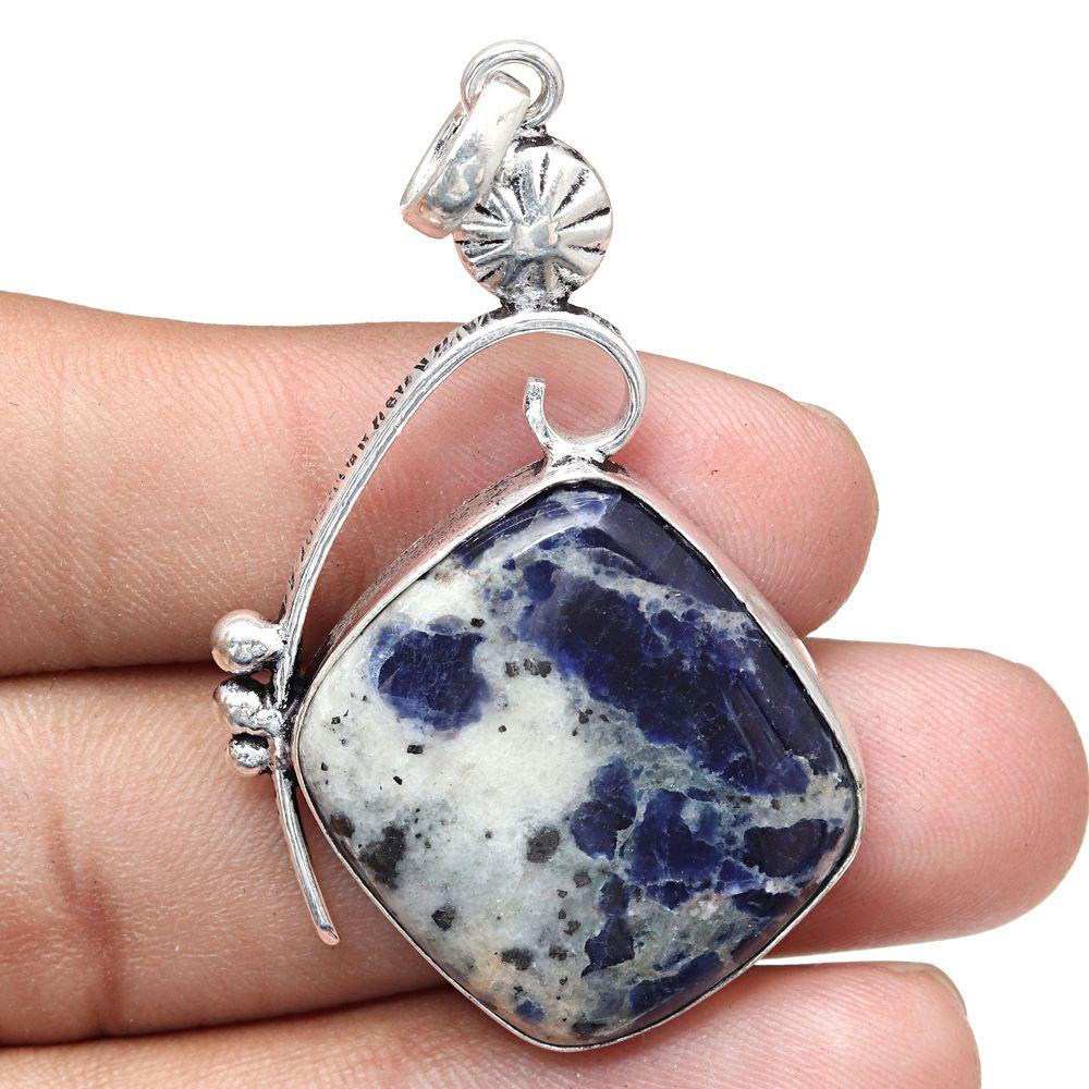 Necklace Sodalite Gemstone Handmade 925 Silver Jewelry 2.25"