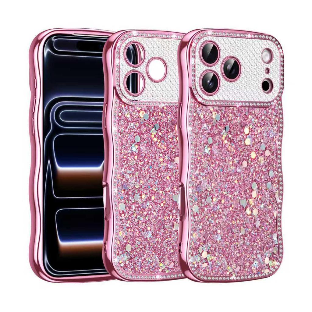 Diamond Glitter Electroplated Phone Case for Apple 17 Pro Max, 16 Pro, Wave 15, Magnetic Custom