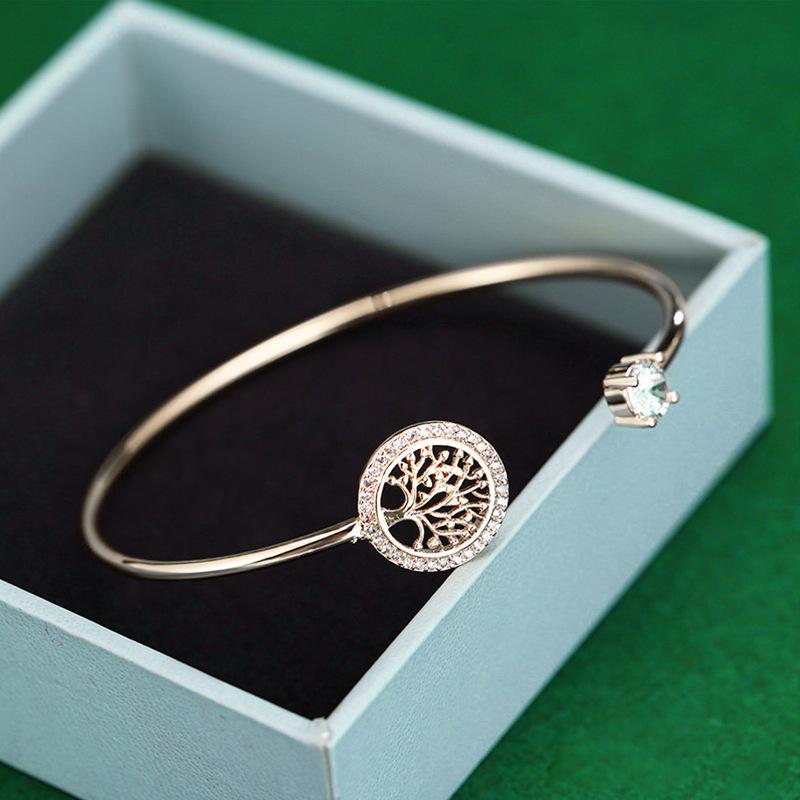 Europe and America Style Simple Delicacy Embed Zircon Tree of Life Bangle Elegance  For Women Open Mouths Bracelet Paty Jewelry