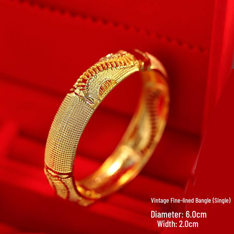 Chinese Dragon & Phoenix Retro Gold Bangle for Bride Xiuhe Dress