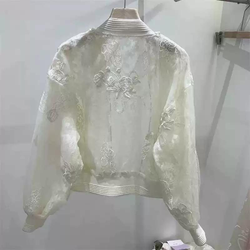 Summer Clothes, New Chinese Style, High-end Nail Bead Embroidery, Sun Protection Jacket, Round Neck Design, Baseball Jacket, Top