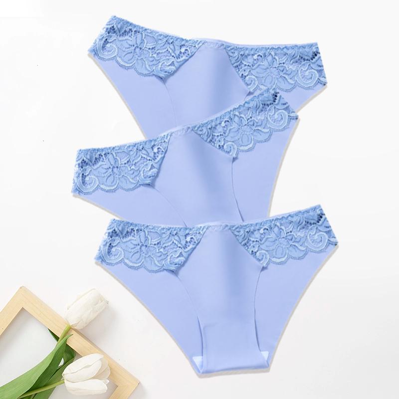3Pcs/Set Lace Woman Panties Silk New Female Underwear for Woman Seamless Solid Lingerie Panties 3Pcs Free Shipping
