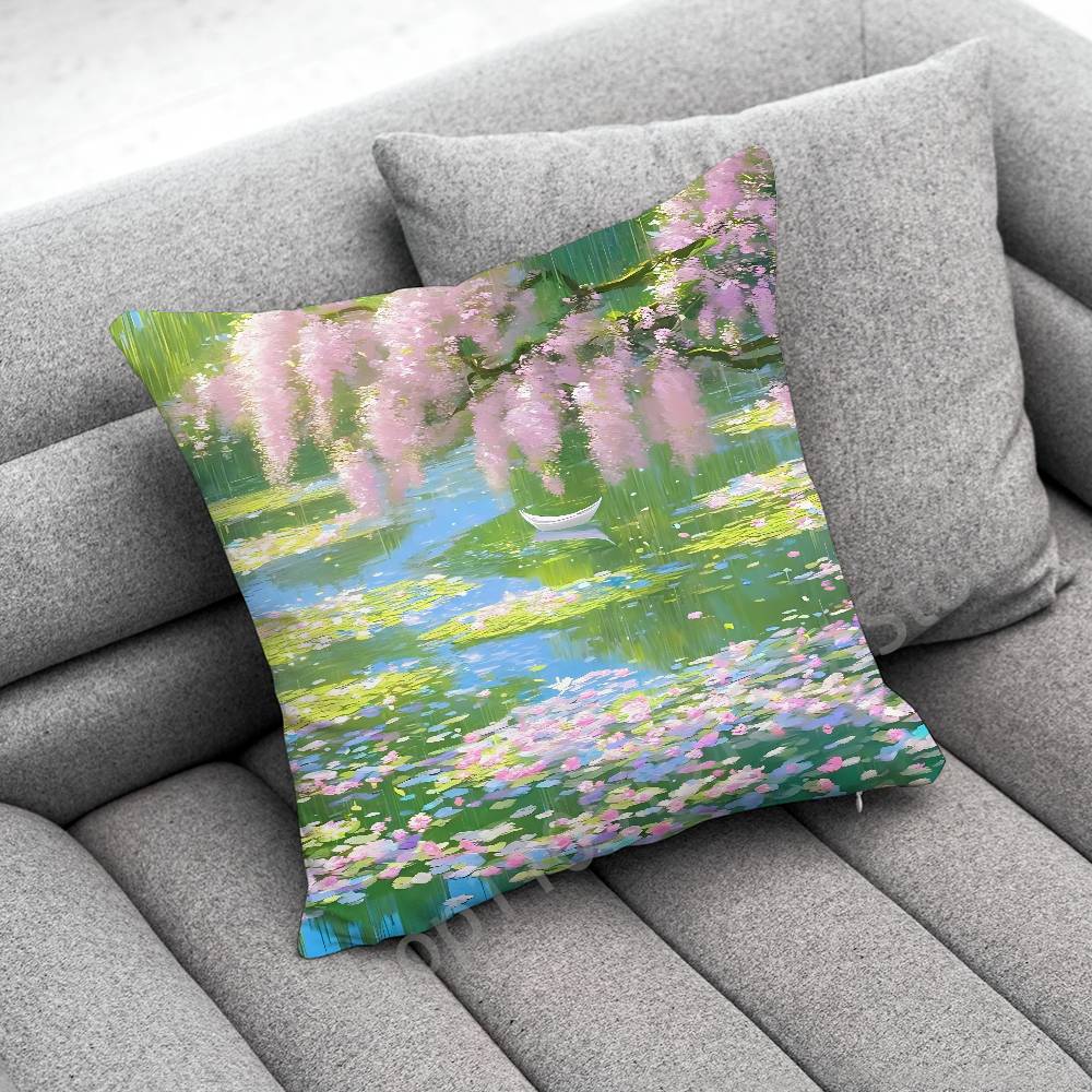 C-Claude Monet Garden Paint Throw Pillow Case For 55x55cm 40x40cm 45x45cm 50x50cm 30x30cm Square Office Pillowship Cover