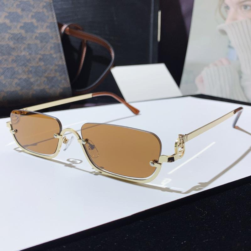 Modische kleine quadratische Sonnenbrille für Damen mit kleinem Rahmen aus Metall, quadratisch, für Damen, Luxusmarke, Halbrahmen, rechteckige Sonnenbrille