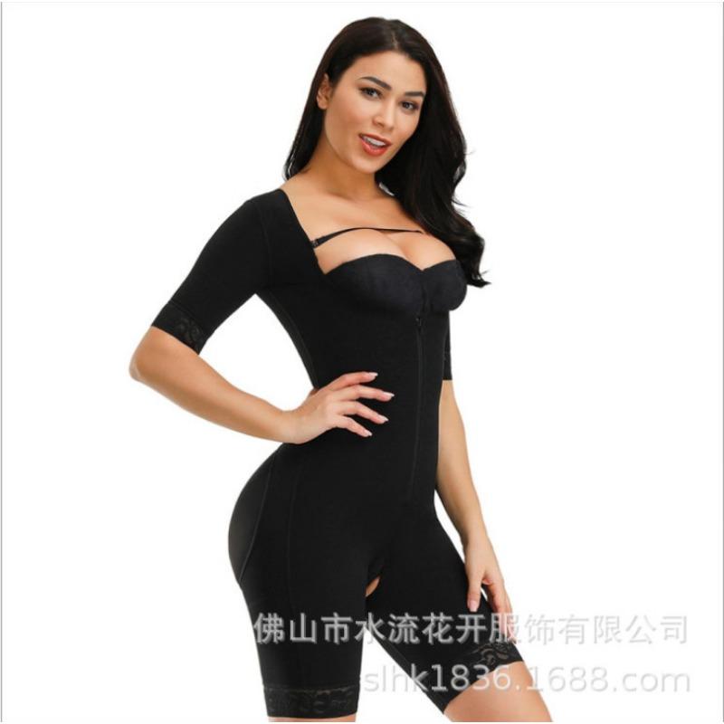 Women S Mid Sleeve Zip Up Shapewear Bodysuit Postpartum Tummy Control Butt Lifter