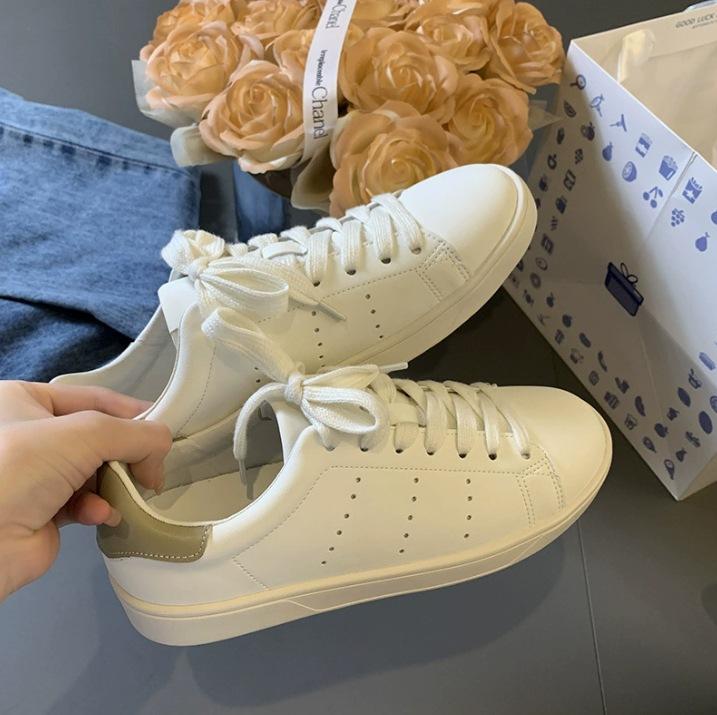 

Cowhide version~ Grape mother, the same leather color matching, stepping on shit feeling, breathable thick-soled lace-up, casual little white shoes, w 40