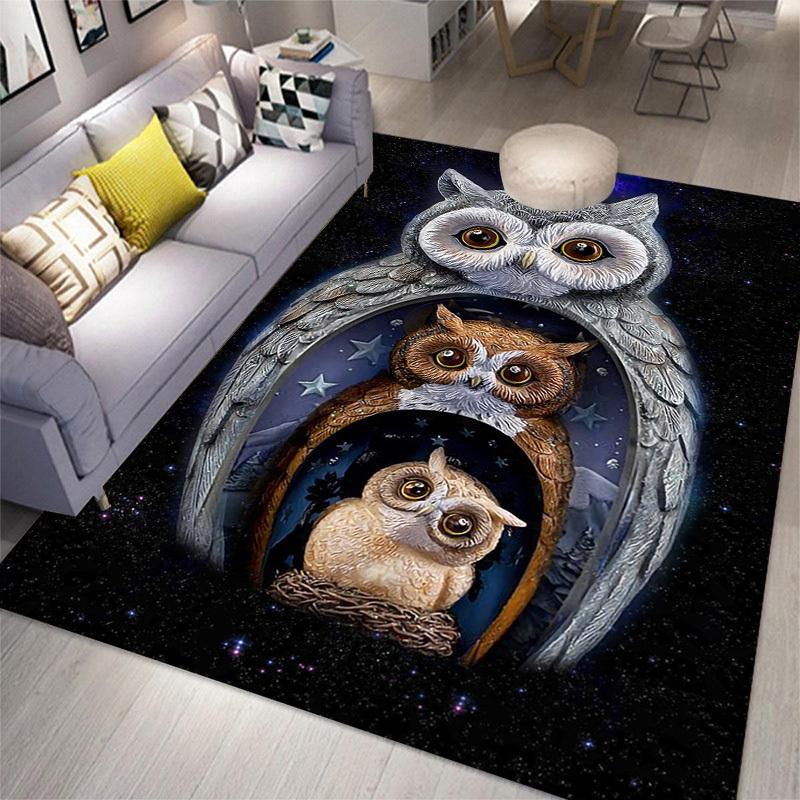 Niedlicher Eulen-Print Teppich, Rutschfeste Fleckenbeständige Fußmatte für Schlafzimmer Garderobe Wohnzimmer, Lichtbeständige Innen-Außen-Dekoration