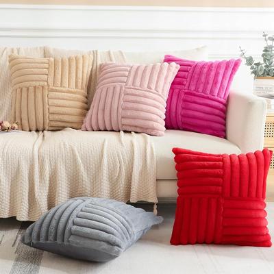 Housse de coussin push Couleur unie Poil de lapin Moderne Simple Sans noyau de coussin Oreiller de chambre Coussin de canapé pour salon