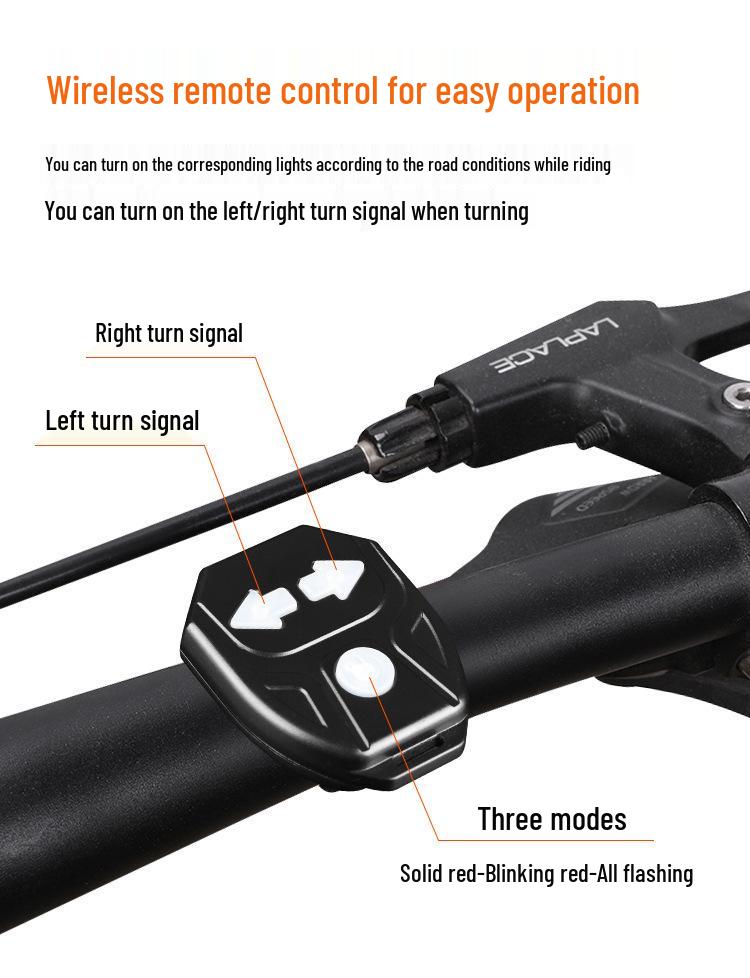 Bicycle LED Taillight with Turn Signal, Horn, Remote Control & USB Charging – Waterproof for Night Riding