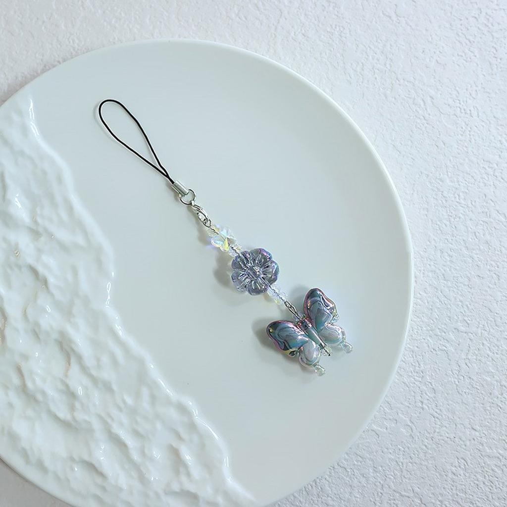 Fashion Gradient Butterfly Pendant Phone Straps Lanyard Pocket Keychain Strap Backpack Charm Car Key Decoration Chain