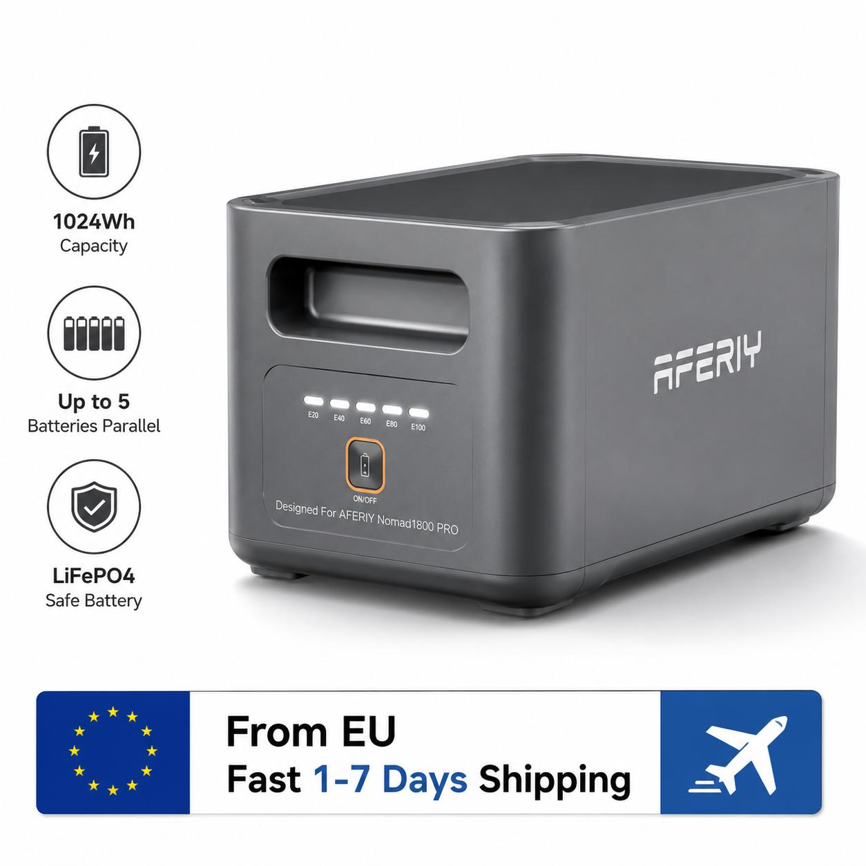 AFERIY P180B Erweiterungsakku (Nur kompatibel mit P180 Pro) 1800W 1024Wh LiFePO4 Reiner Sinus-Wechselrichter USV Solargenerator 140W PD P180PRO B