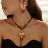 1SET/3PCS French Retro Style Handmade Flower Love Leopard Print Necklace Earrings Set