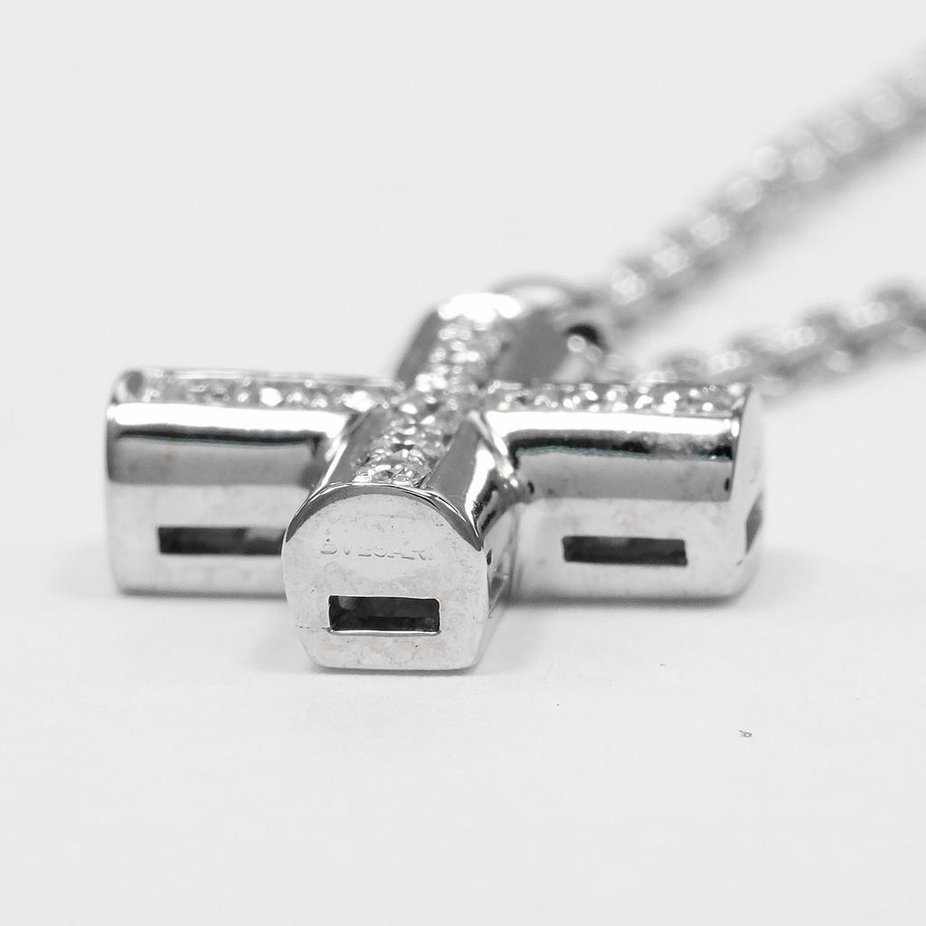BVLGARI Greek Cross Necklace K18 white gold/diamond 8.87g Women Used