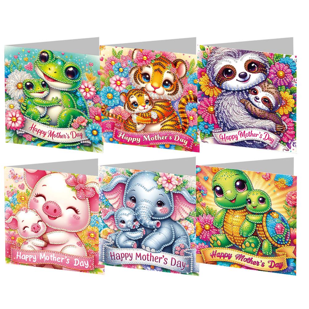 6Pcs Colorful Pattern DIY Diamond Painting Greeting Card with Envelope Diamond Birthday Blessing Card for Friend Family Lover