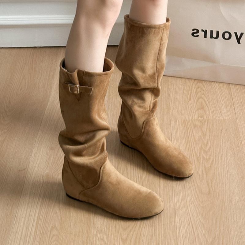 Flats Women's Boots Suede Mid Claf Shoes Dress Designer Woman Winter Boots 2025 New Casual Cozy Mujer De Chelsea Botas