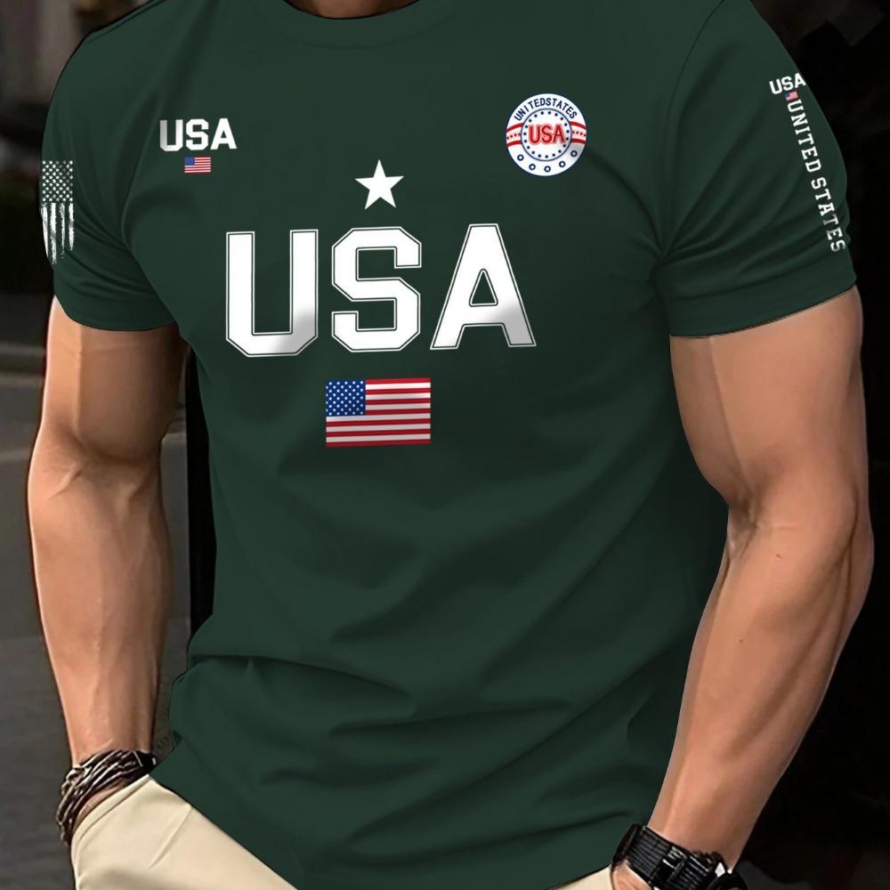 Short Sleeved Men's T-shirt Running Sports Shirt New Short Sleeved Round Neck Men's and Women's Universal American Flag Printed Shirt Fashionable