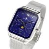 Salvatore Marra Square Moon Phase Watch with Stainless Steel Mesh Limited Edition Silver and Men's Multi-Calendar, Strap, Blue, SM24112-SSBLM